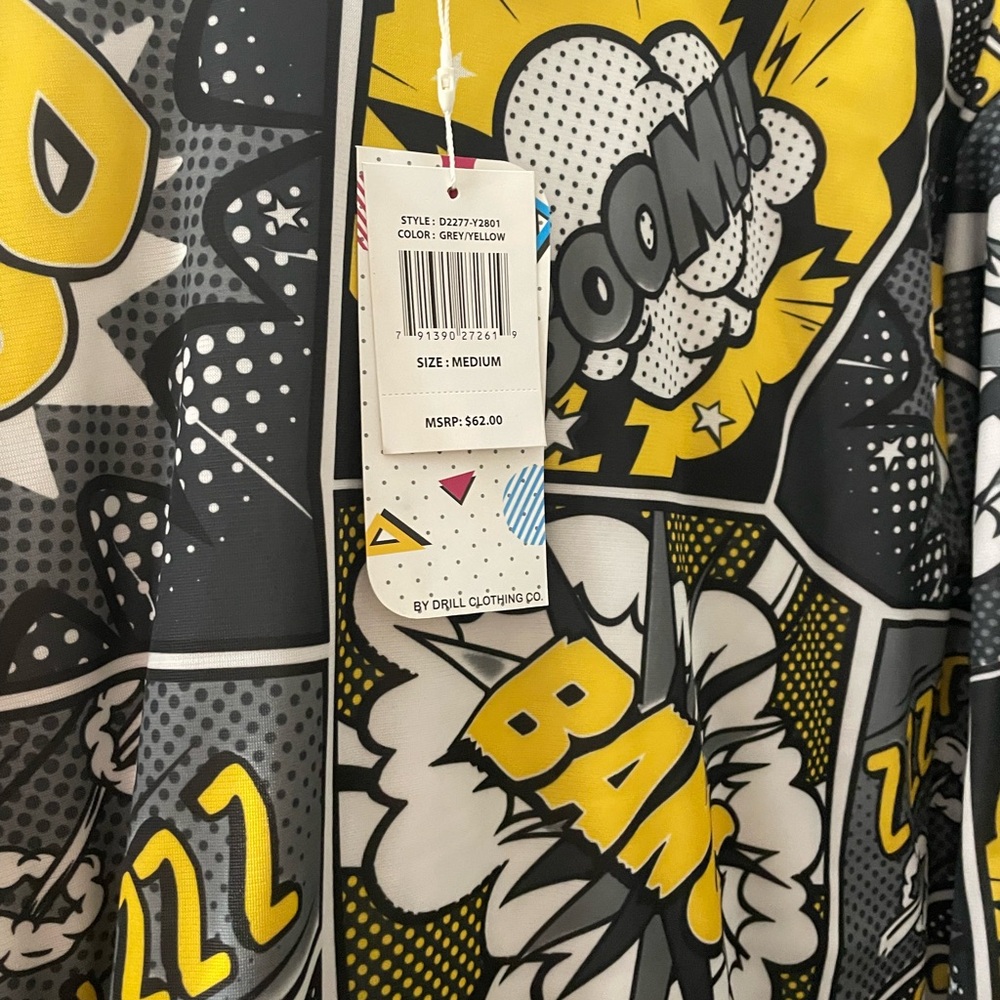 Comic Print Men's Shirt in Black and Yellow - Picture 3 of 3